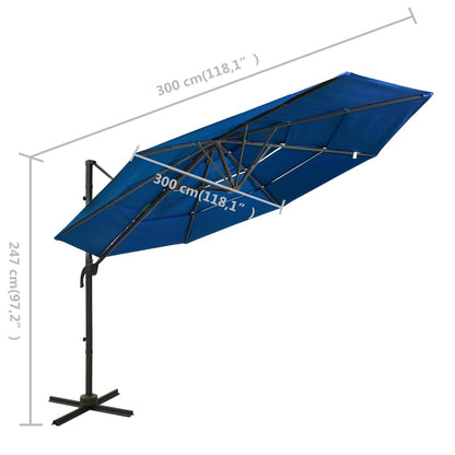 4-Tier Garden Parasol with Aluminium Pole Azure Blue 3x3 m