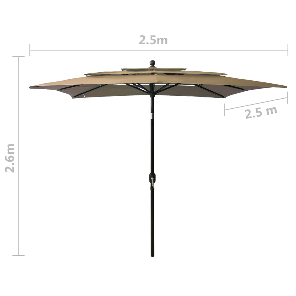 3-Tier Garden Parasol with Aluminium Pole Taupe 2.5x2.5 m