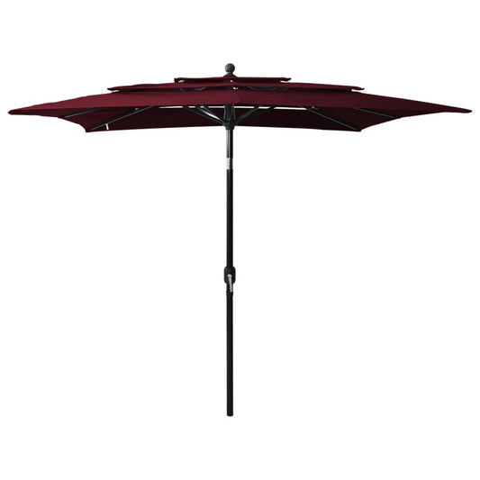 3-Tier Garden Parasol with Aluminium Pole Bordeaux Red 2.5x2.5 m