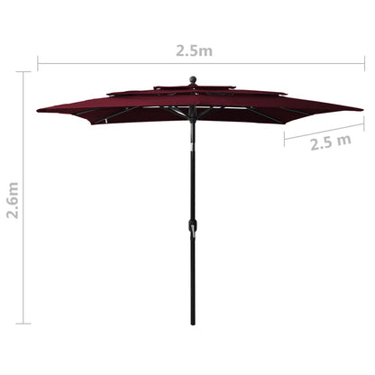 3-Tier Garden Parasol with Aluminium Pole Bordeaux Red 2.5x2.5 m