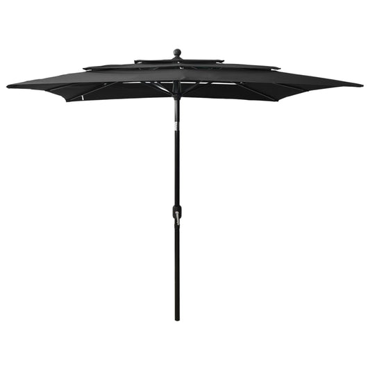 3-Tier Garden Parasol with Aluminium Pole Black 2.5x2.5 m