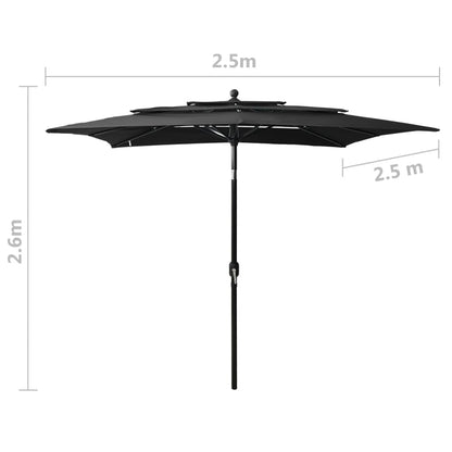 3-Tier Garden Parasol with Aluminium Pole Black 2.5x2.5 m