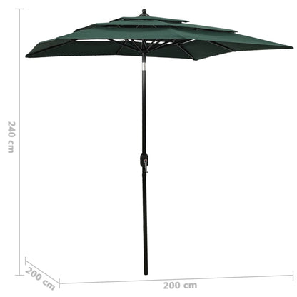 3-Tier Garden Parasol with Aluminium Pole Green 2x2 m