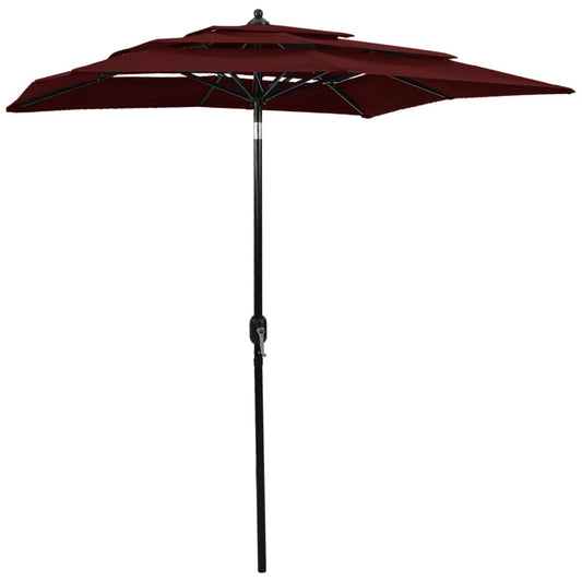 3-Tier Garden Parasol with Aluminium Pole Bordeaux Red 2x2 m