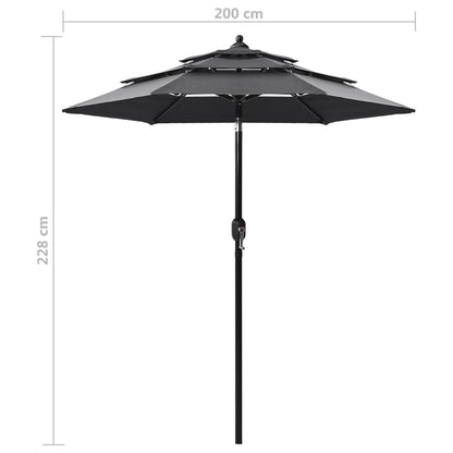 3-Tier Parasol with Aluminium Pole Anthracite 2 m