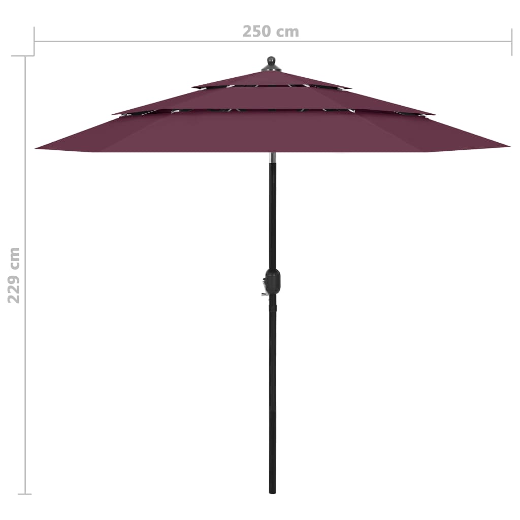 3-Tier Garden Parasol with Aluminium Pole Bordeaux Red 2.5 m