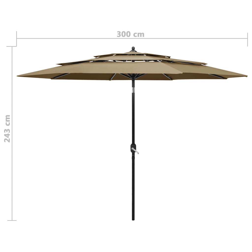 3-Tier Garden Parasol with Aluminium Pole Taupe 3 m