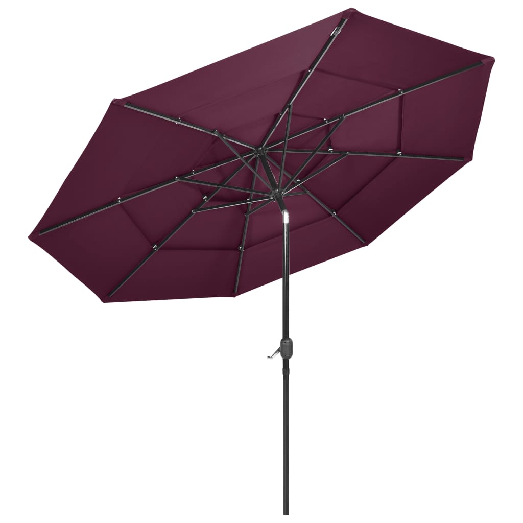 3-Tier Garden Parasol with Aluminium Pole Bordeaux Red 3 m