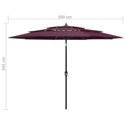 3-Tier Garden Parasol with Aluminium Pole Bordeaux Red 3 m