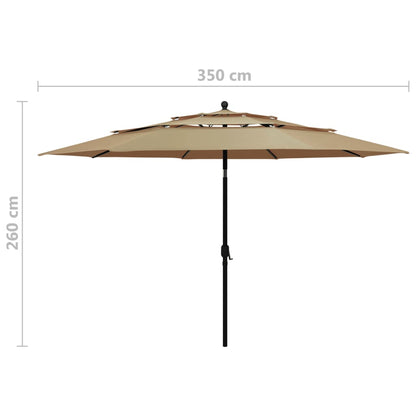 3-Tier Garden Parasol with Aluminium Pole Taupe 3.5 m