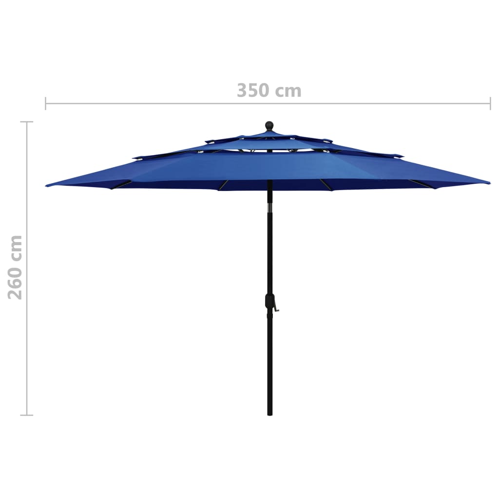 3-Tier Garden Parasol with Aluminium Pole Azure Blue 3.5 m