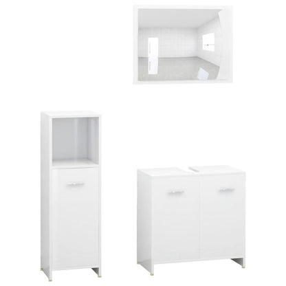 3 Piece Bathroom Furniture Set High Gloss White Engineered Wood