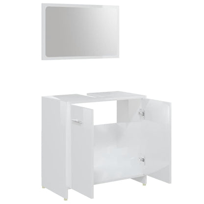 3 Piece Bathroom Furniture Set High Gloss White Engineered Wood