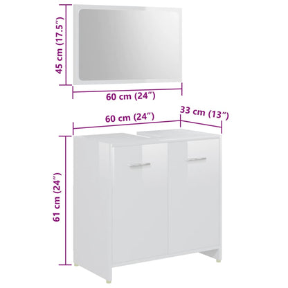 3 Piece Bathroom Furniture Set High Gloss White Engineered Wood