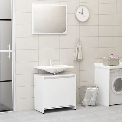 3 Piece Bathroom Furniture Set High Gloss White Engineered Wood