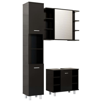 3 Piece Bathroom Furniture Set Black Engineered Wood