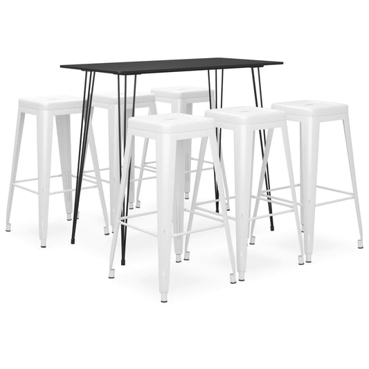 7 Piece Bar Set Black and White