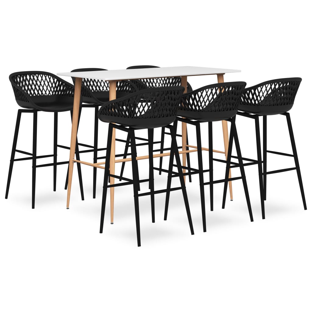 7 Piece Bar Set White and Black