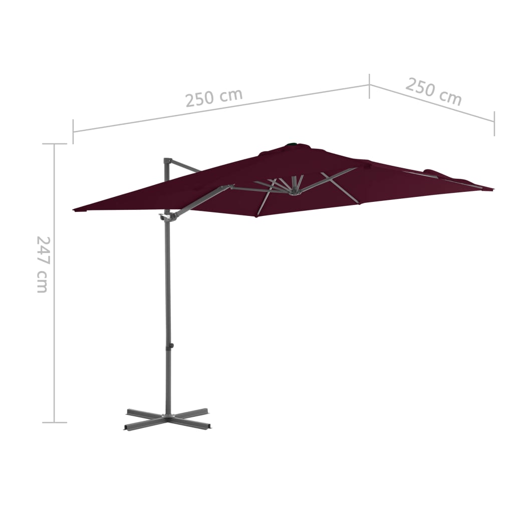 Cantilever Garden Parasol with Steel Pole Bordeaux Red 250x250 cm