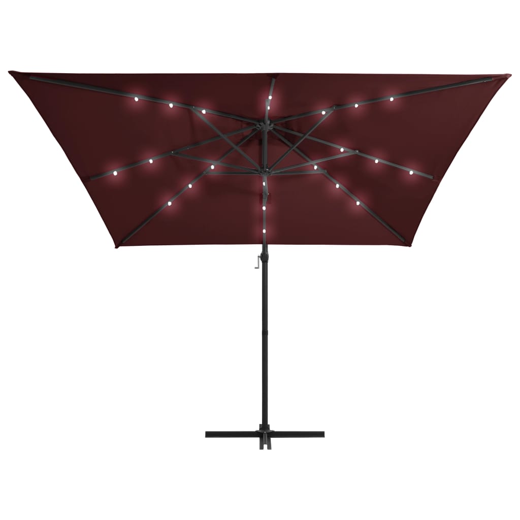 Cantilever Umbrella with LED lights Bordeaux Red 250x250 cm