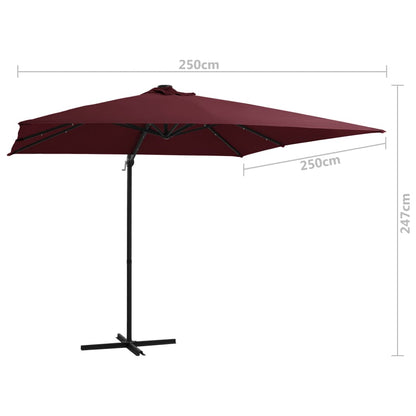 Cantilever Umbrella with LED lights Bordeaux Red 250x250 cm