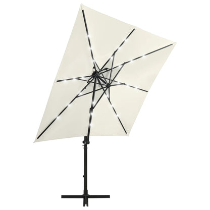 Cantilever Garden Parasol with Pole and LED Lights Sand 250 cm