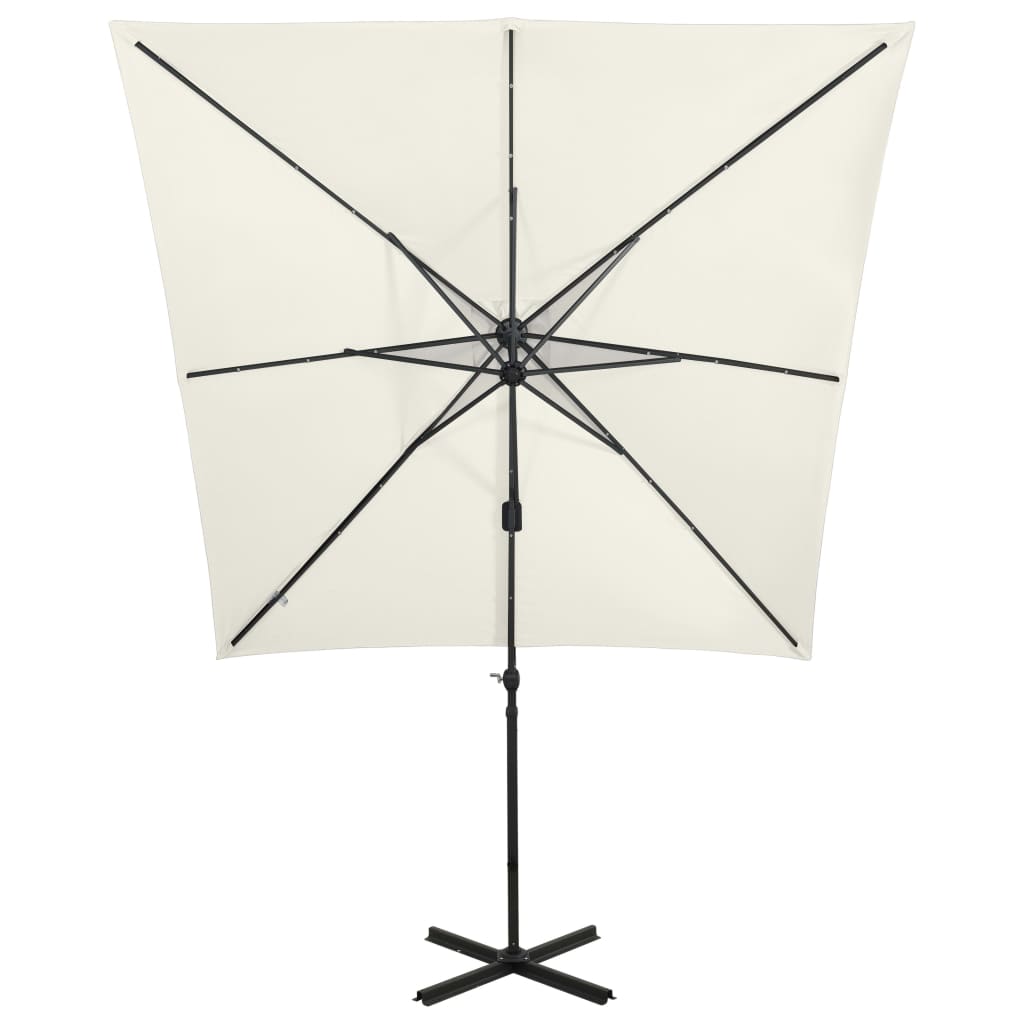 Cantilever Garden Parasol with Pole and LED Lights Sand 250 cm