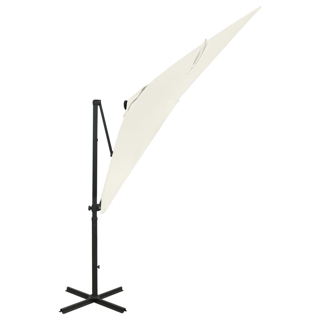 Cantilever Garden Parasol with Pole and LED Lights Sand 250 cm