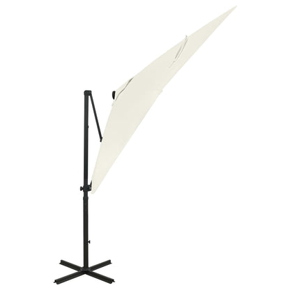 Cantilever Garden Parasol with Pole and LED Lights Sand 250 cm