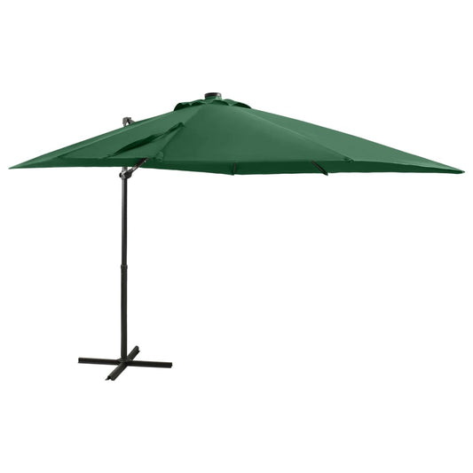 Cantilever Garden Parasol with Pole and LED Lights Green 250 cm