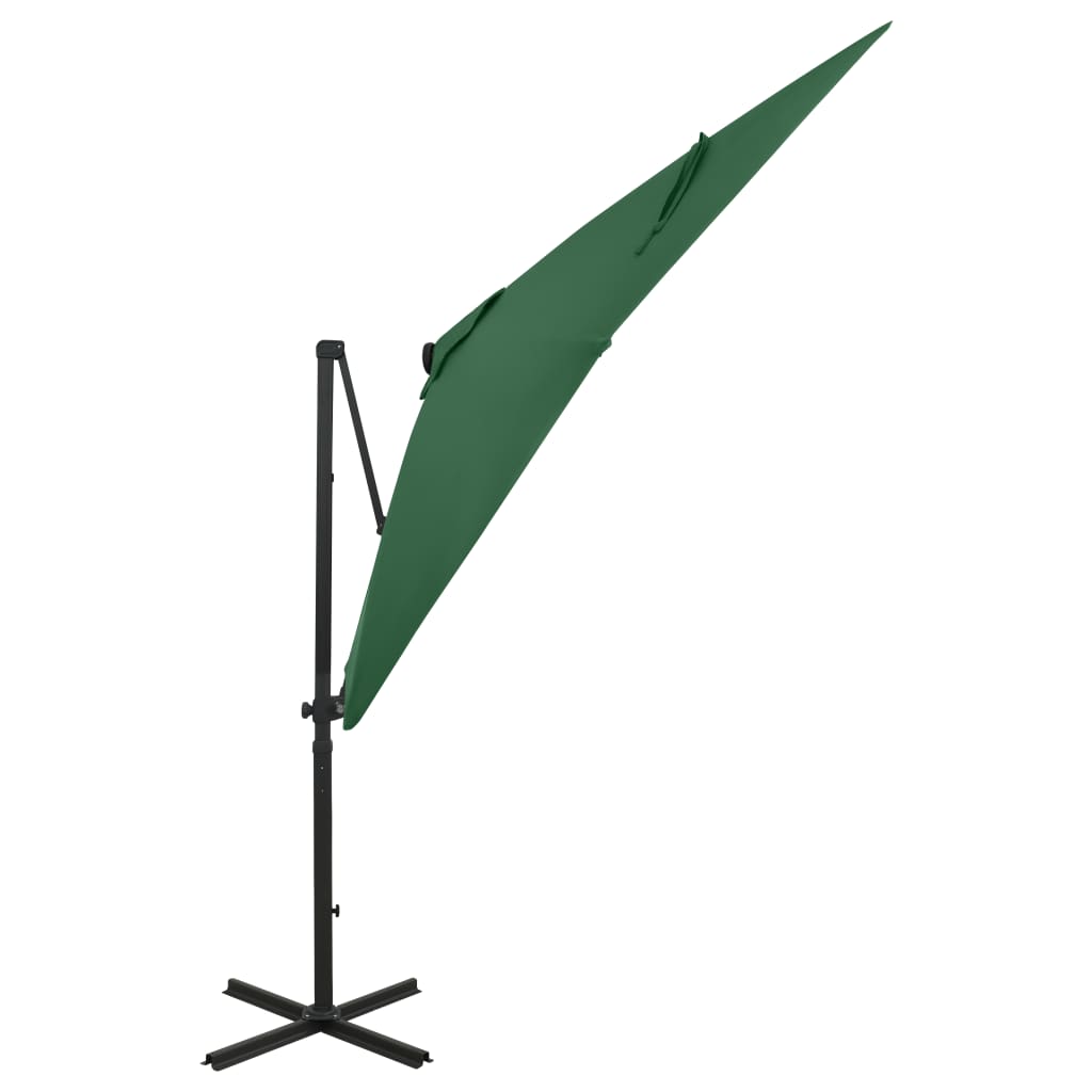 Cantilever Garden Parasol with Pole and LED Lights Green 250 cm