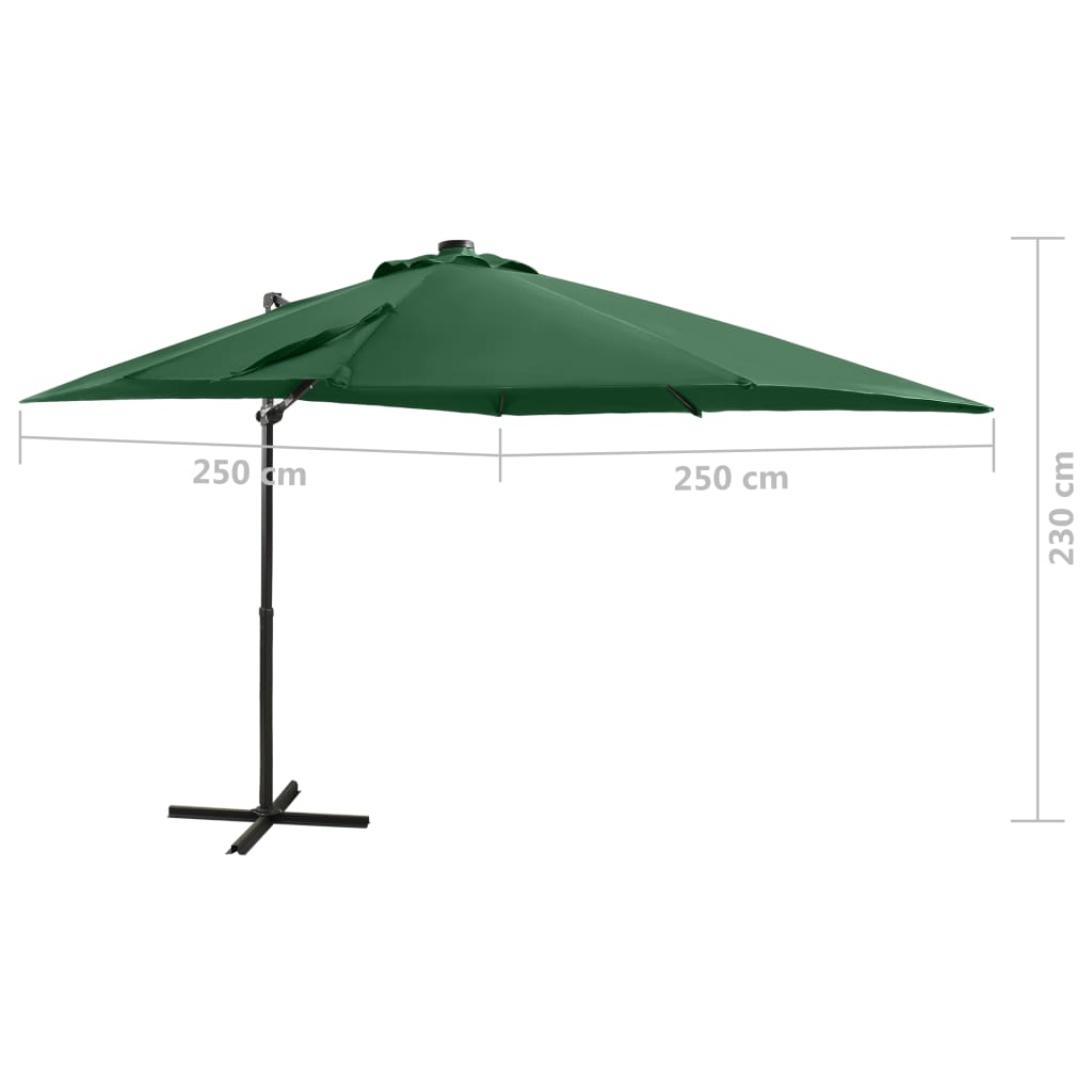 Cantilever Garden Parasol with Pole and LED Lights Green 250 cm