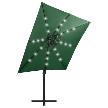 Cantilever Garden Parasol with Pole and LED Lights Green 250 cm