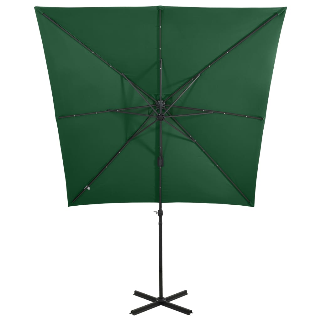 Cantilever Garden Parasol with Pole and LED Lights Green 250 cm