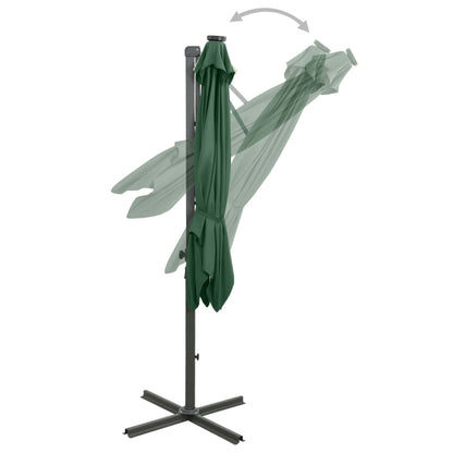 Cantilever Garden Parasol with Pole and LED Lights Green 250 cm