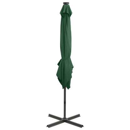 Cantilever Garden Parasol with Pole and LED Lights Green 250 cm