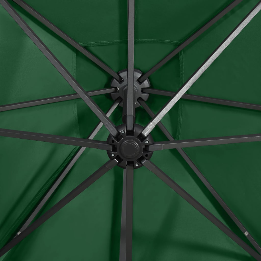 Cantilever Garden Parasol with Pole and LED Lights Green 250 cm