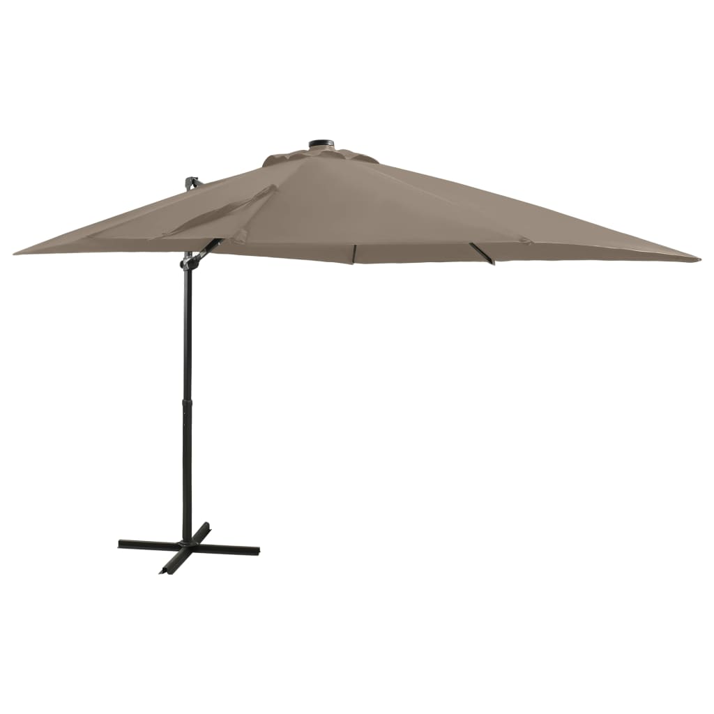 Cantilever Umbrella with Pole and LED Lights Taupe 250 cm