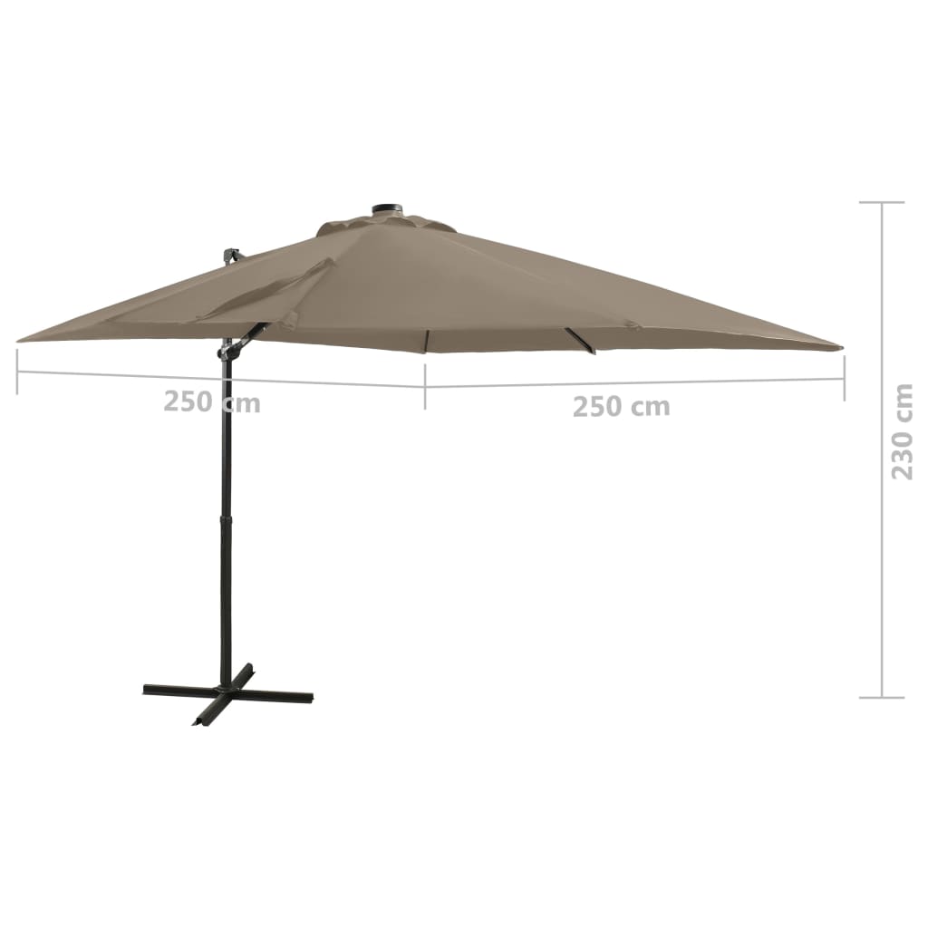 Cantilever Umbrella with Pole and LED Lights Taupe 250 cm