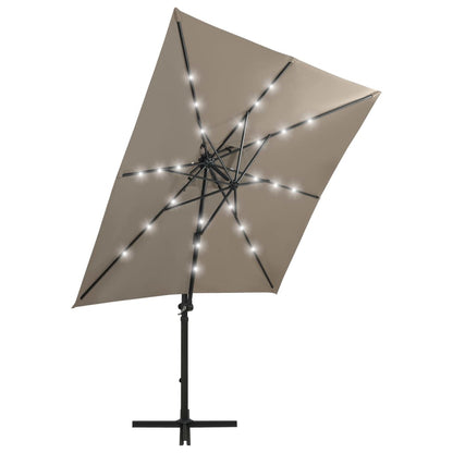 Cantilever Umbrella with Pole and LED Lights Taupe 250 cm