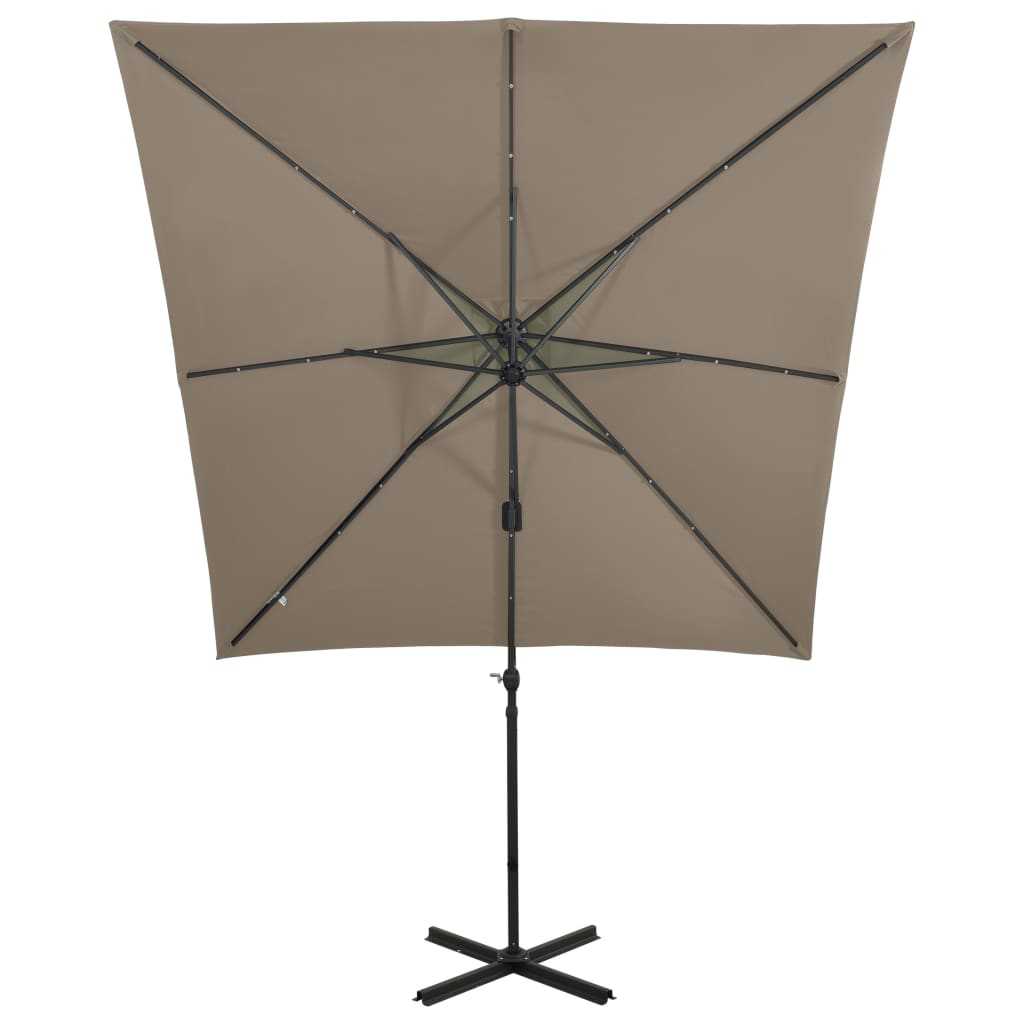 Cantilever Umbrella with Pole and LED Lights Taupe 250 cm