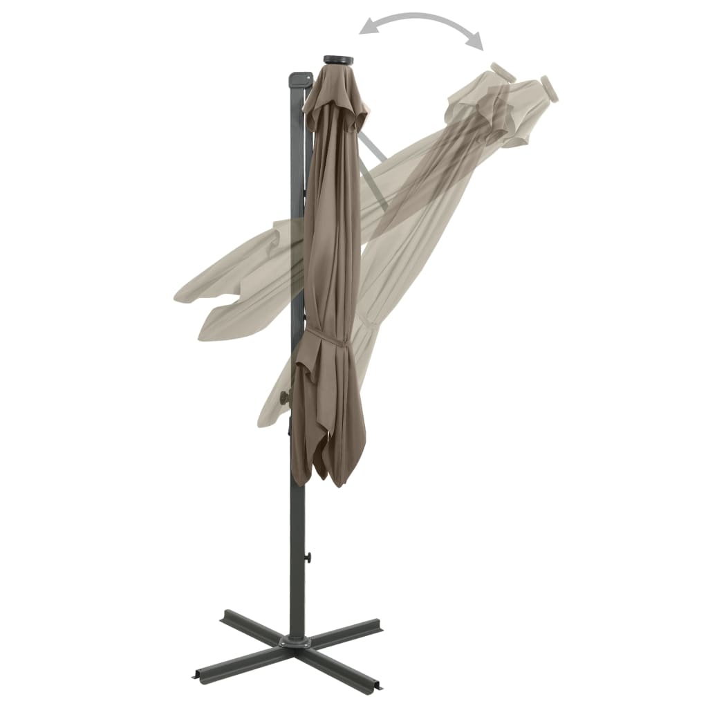 Cantilever Umbrella with Pole and LED Lights Taupe 250 cm