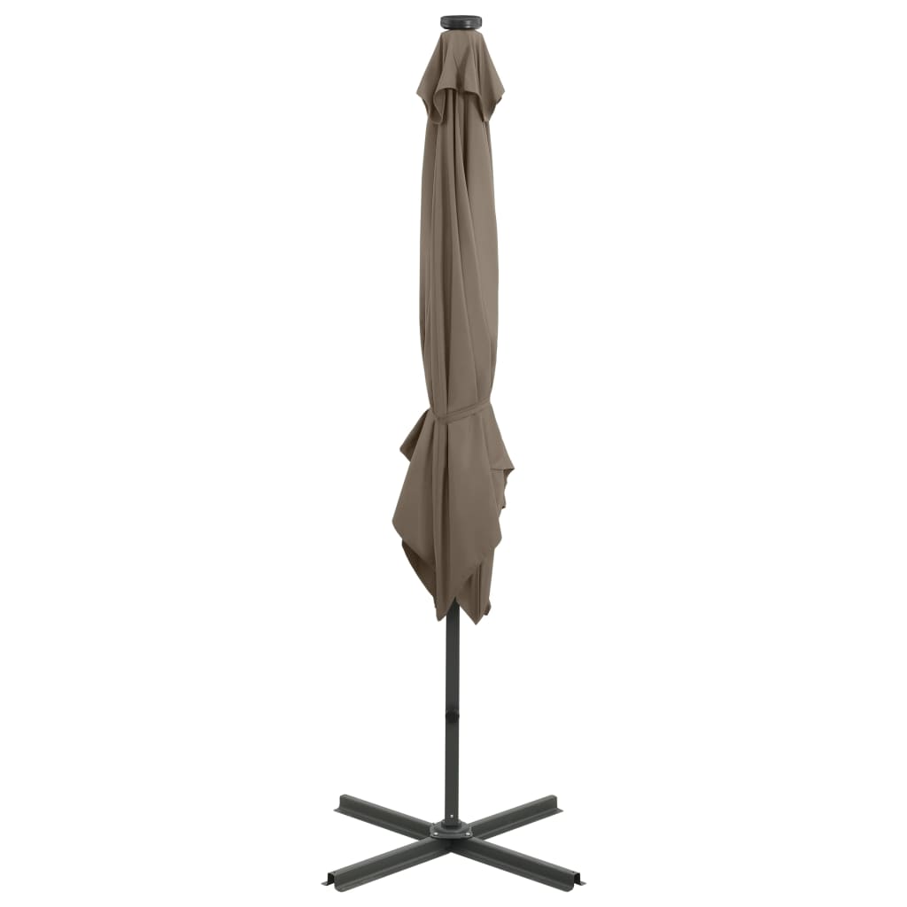 Cantilever Umbrella with Pole and LED Lights Taupe 250 cm