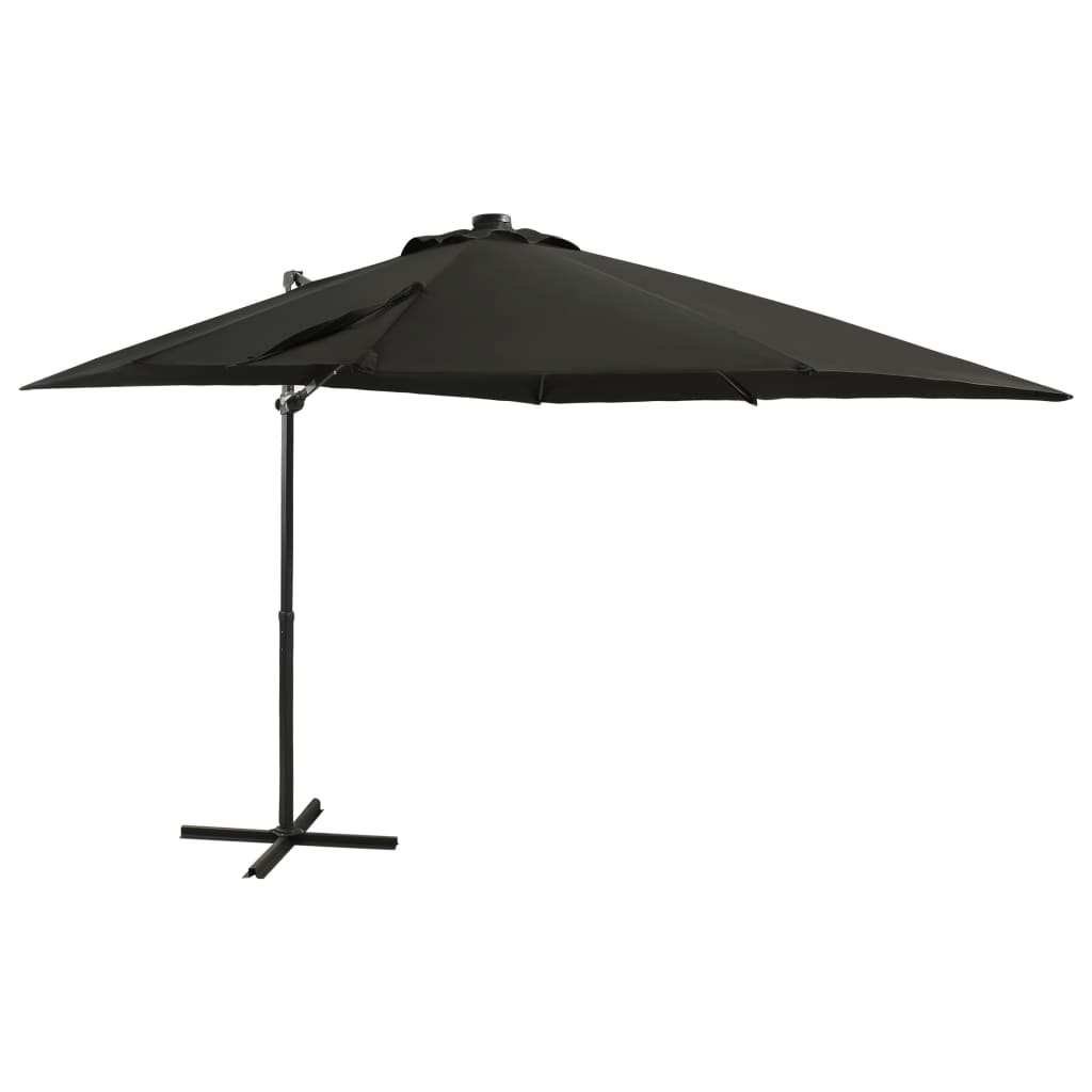 Cantilever Garden Parasol with Pole and LED Lights Black 250 cm