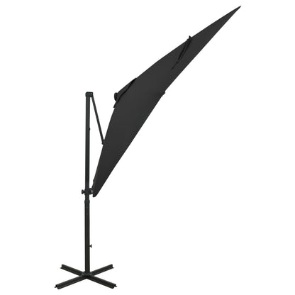 Cantilever Garden Parasol with Pole and LED Lights Black 250 cm