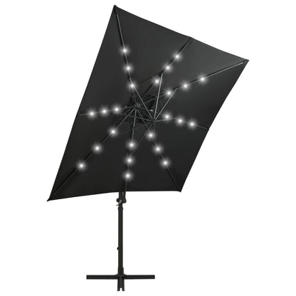 Cantilever Garden Parasol with Pole and LED Lights Black 250 cm