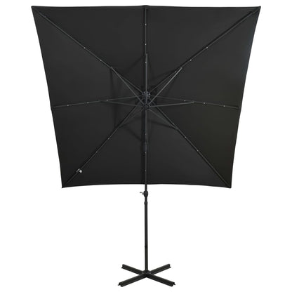 Cantilever Garden Parasol with Pole and LED Lights Black 250 cm