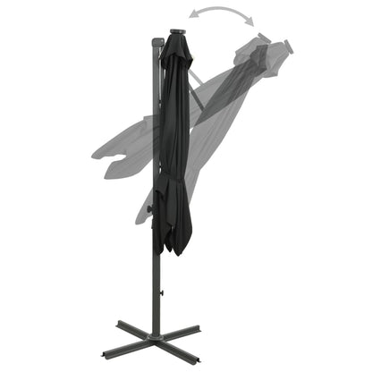 Cantilever Garden Parasol with Pole and LED Lights Black 250 cm