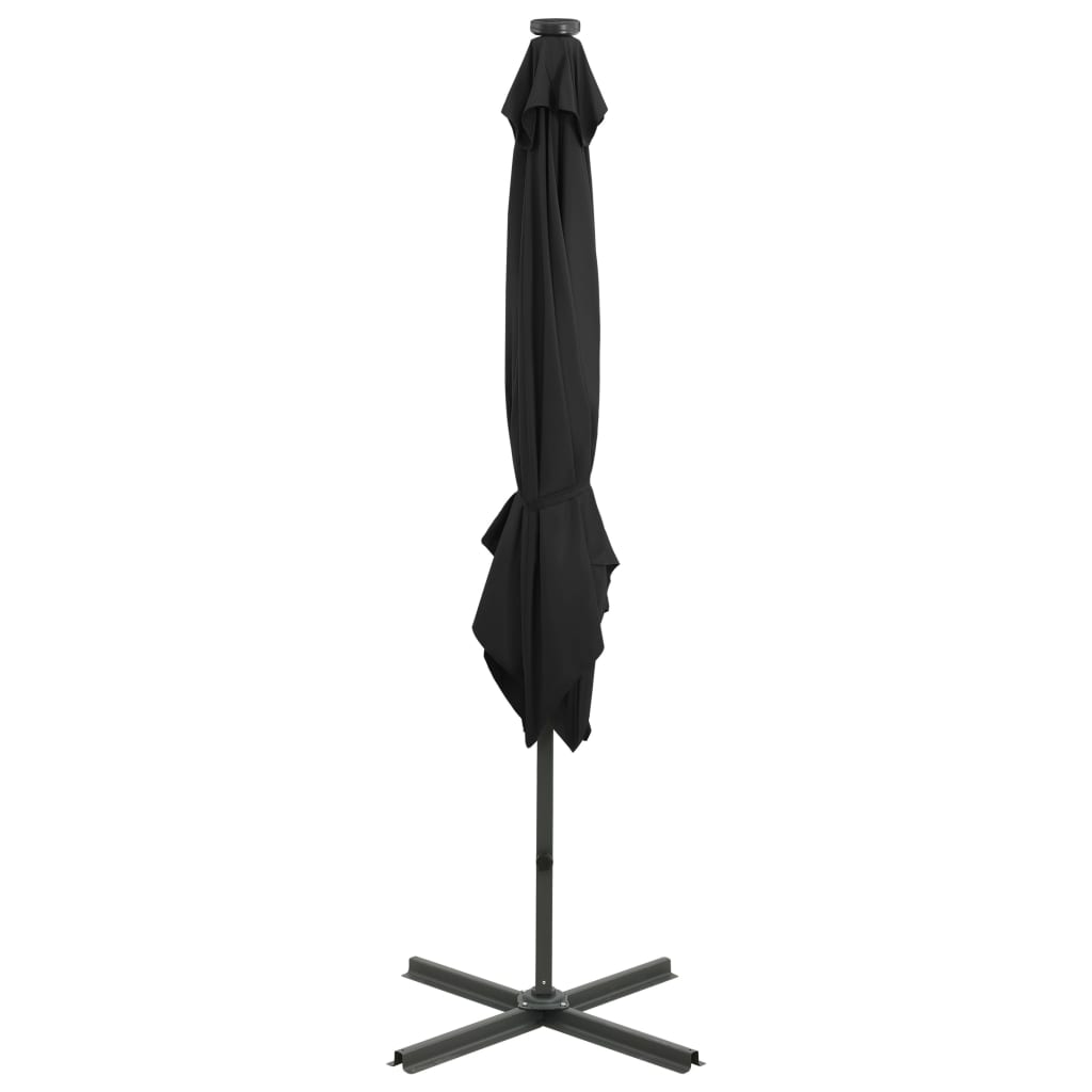 Cantilever Garden Parasol with Pole and LED Lights Black 250 cm