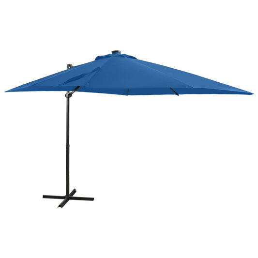 Cantilever Garden Parasol with Pole and LED Lights Azure Blue 250 cm